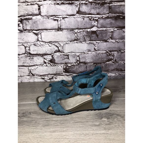 Merrell Revalli Dragonfly Blue Teal Leather Strappy Wedge Sandals Women Sz 7M US - Picture 12 of 16